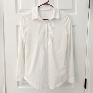 J. Jill White Cotton Pintucked Slub Long Sleeve Shirt